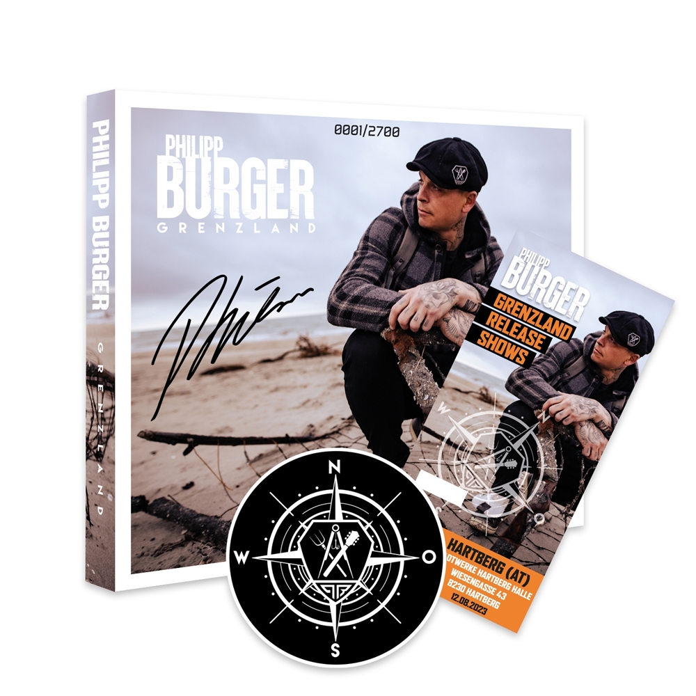 Philipp Burger - BUNDLE 16.02.2024, Hartberg [AT] Hardticket + Grenzland, Digipak CD (ltd.500, signed)